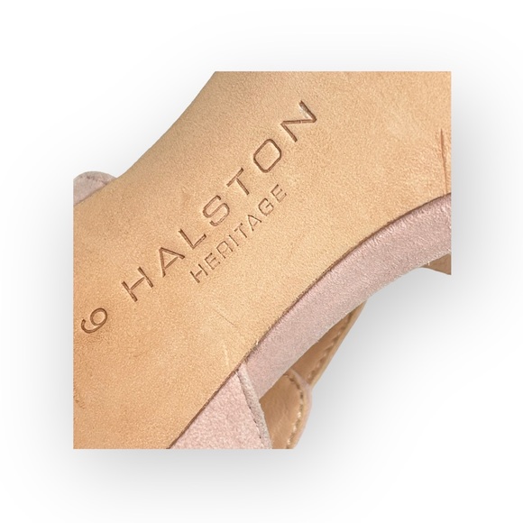 Halston Heritage ⌘ T Strap Ankle Strap Heeled Open Toe Sandals ⌘ Pink Suede ⌘ 9M - Picture 14 of 16